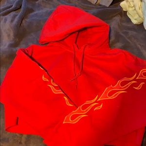 Red cropped flame hoodie